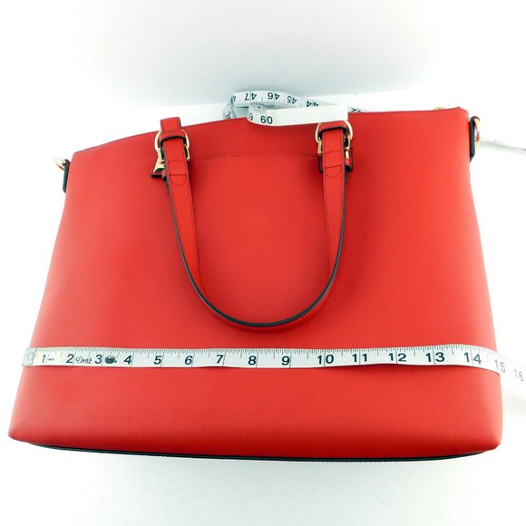 New MICHAEL KORS MK Logo Red Leather Satchel Tote Shoulder Strap Large Bag - Picture 10 of 11